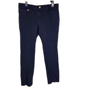 Lauren Ralph Lauren Womens Pants Size 12 Blue Straight Leg Mid Rise Stretch Logo
